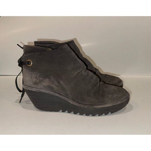 FLY London Yama Suede Ankle Wedge Boots Size 40 - Picture 2 of 10